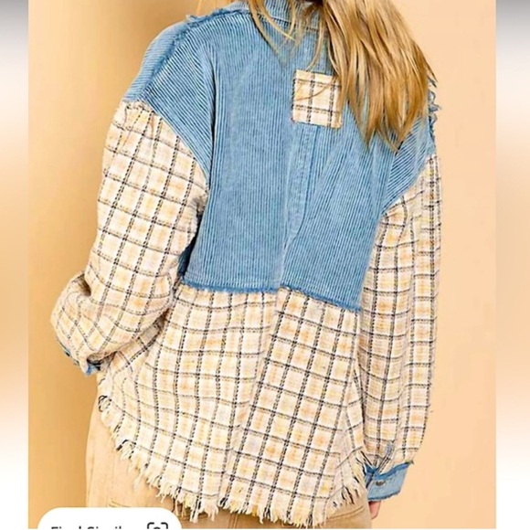 POL Tweed & Twill Blue Jacket Raw Edge - Picture 2 of 3